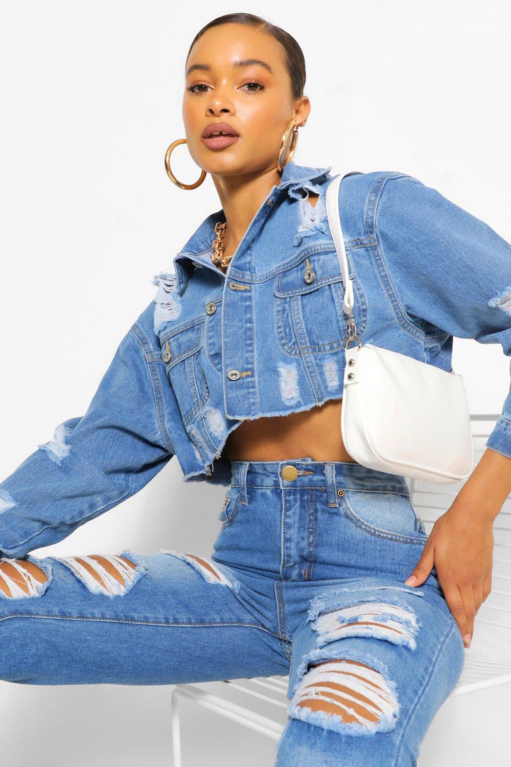 Ripped cropped sale jean jacket